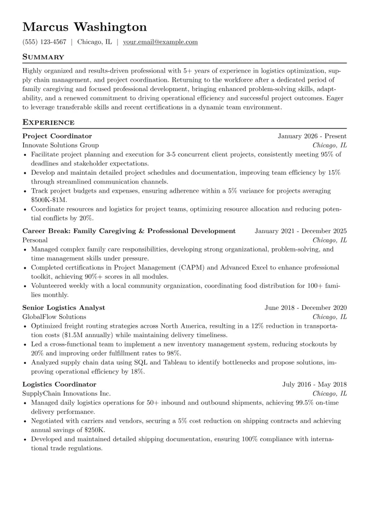 Employment Gap Resume Example preview