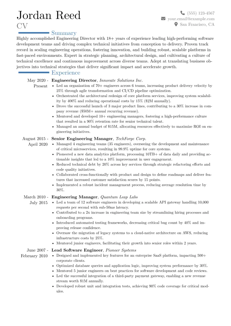 Engineering Director Resume Example CV template preview