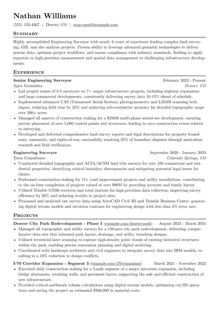 Engineering Surveyor Resume Example preview