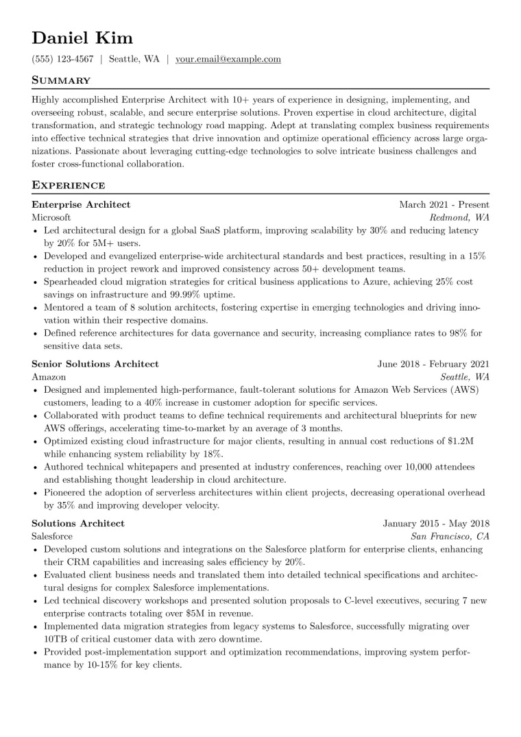 Enterprise Architect Resume Example CV template preview