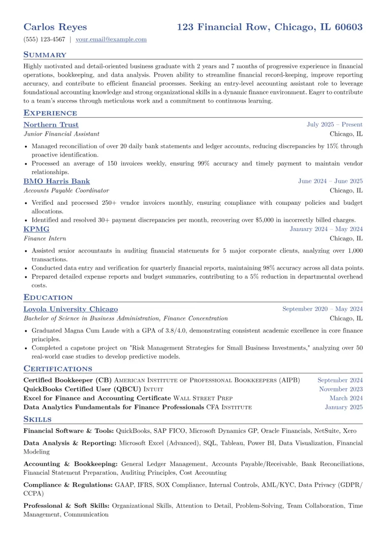 Entry-Level Accounting Assistant Resume Example preview