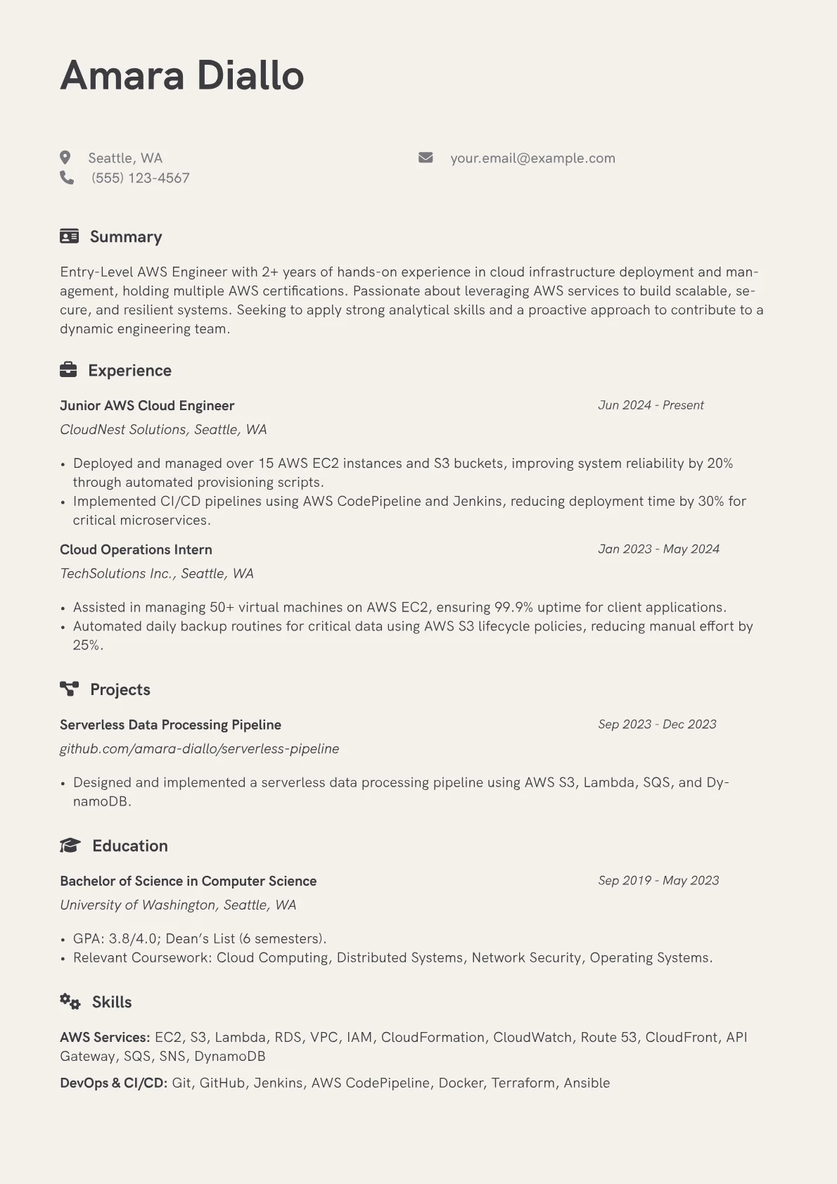 Entry-Level AWS Engineer Resume Examples & Free Template