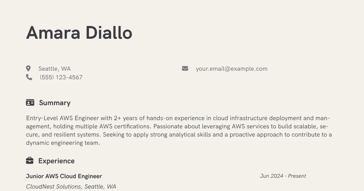 Entry-Level AWS Engineer Resume Examples & Free Template