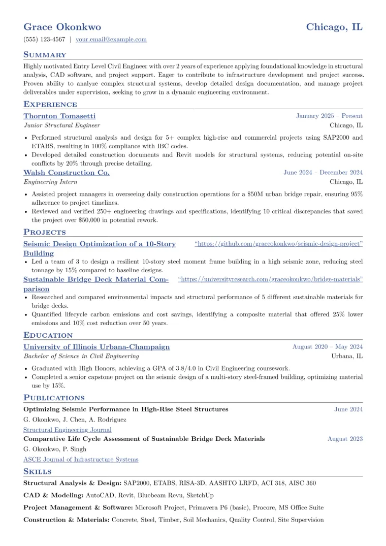 Entry Level Civil Engineer Resume Example preview
