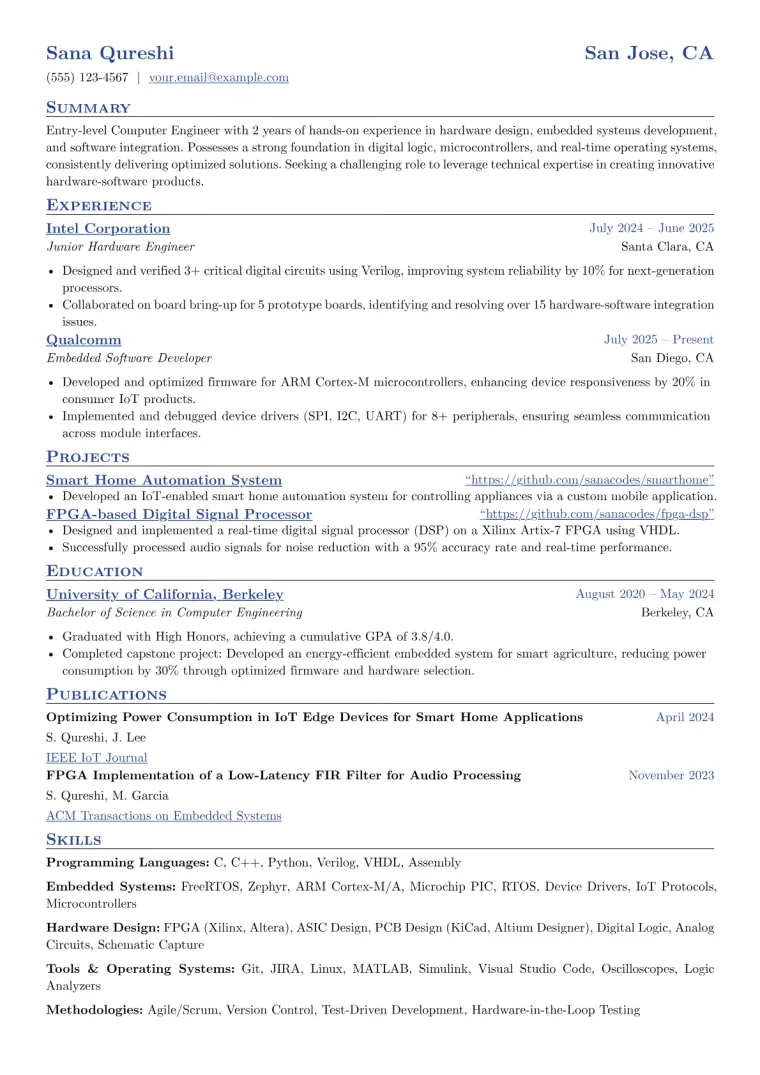 Entry Level Computer Engineer Resume Example preview