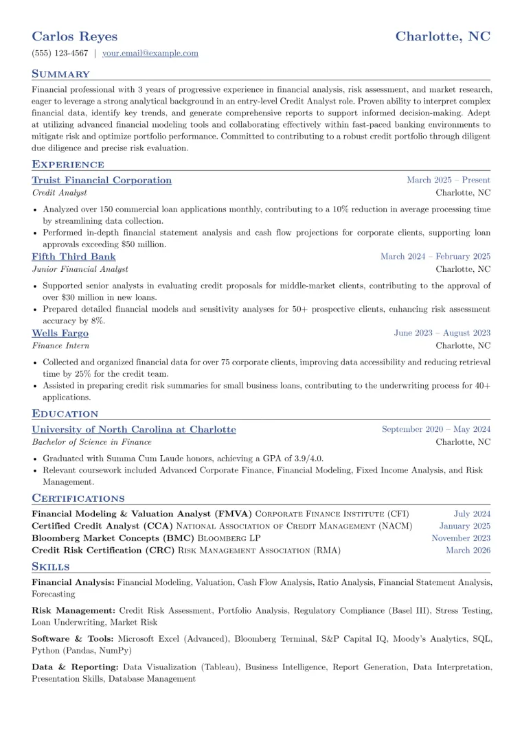 Entry-Level Credit Analyst Resume Example preview