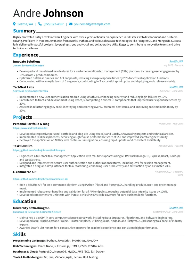 Entry Level Developer Resume Example preview