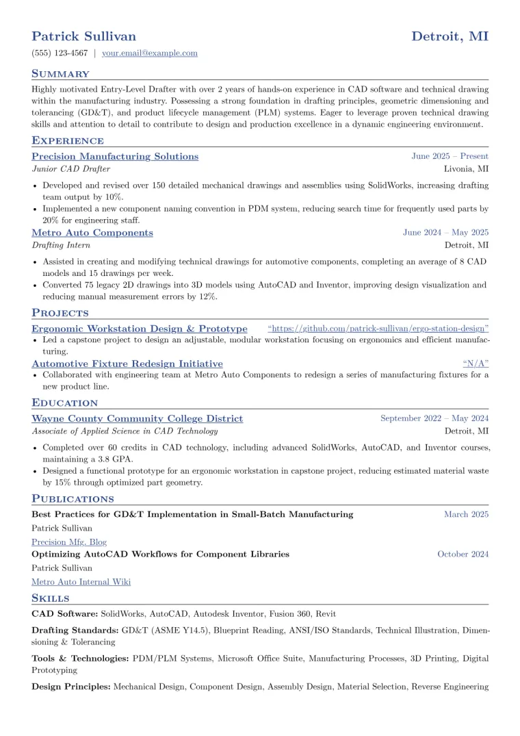 Entry-Level Drafter Resume Example preview