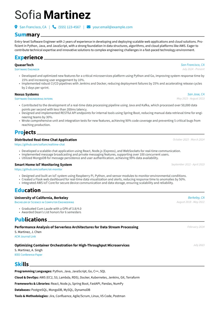 Entry Level Engineer Resume Example CV template preview