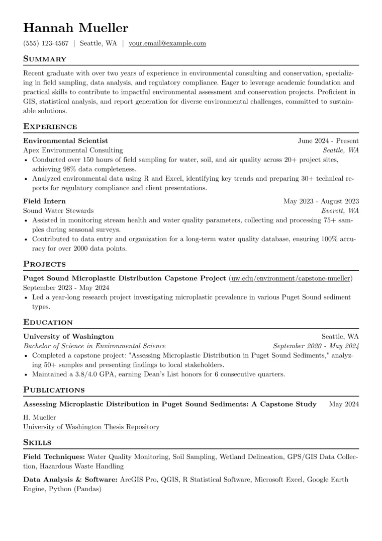 Entry Level Environmental Scientist Resume Example preview