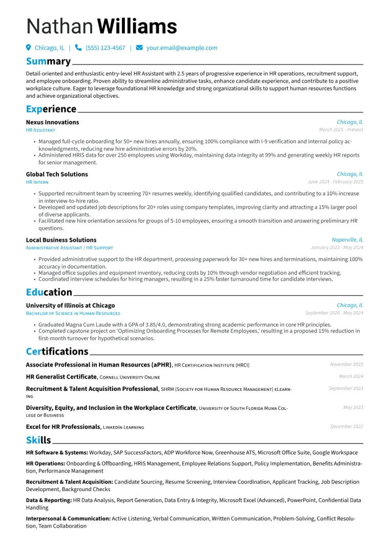 Entry-Level HR Assistant Resume Example CV template preview