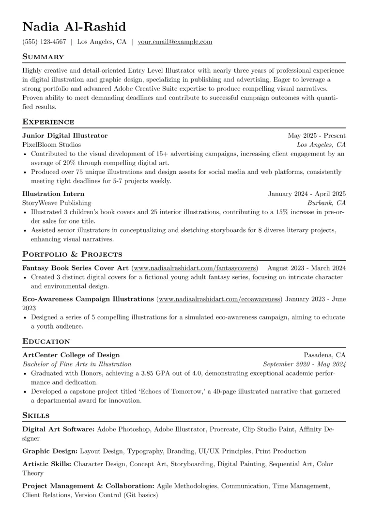 Entry Level Illustrator Resume Example preview