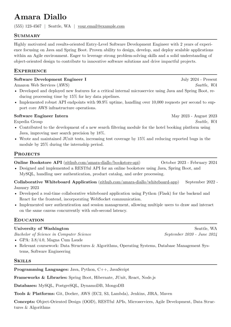Entry-Level Java Developer Resume Example preview