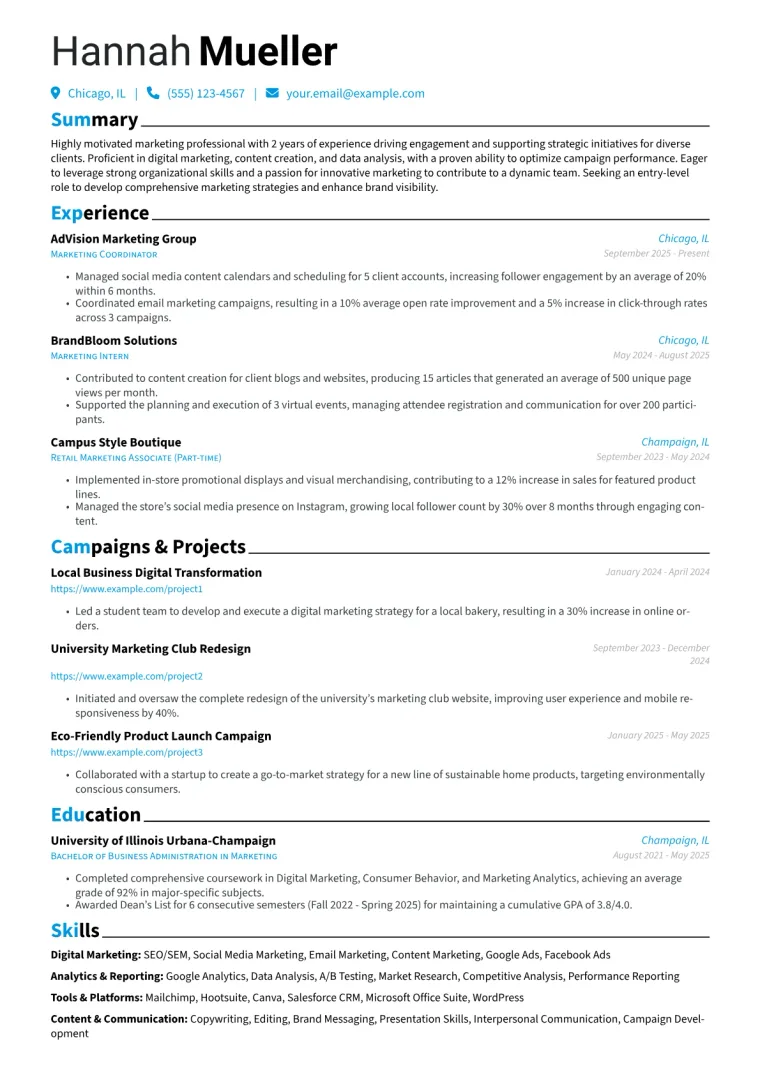 Entry Level Marketing Coordinator Resume Example preview