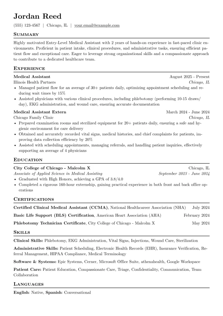 Entry-Level Medical Assistant Resume Example preview