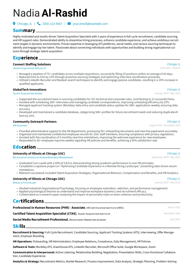 Entry-Level Recruiter Resume Example CV template preview