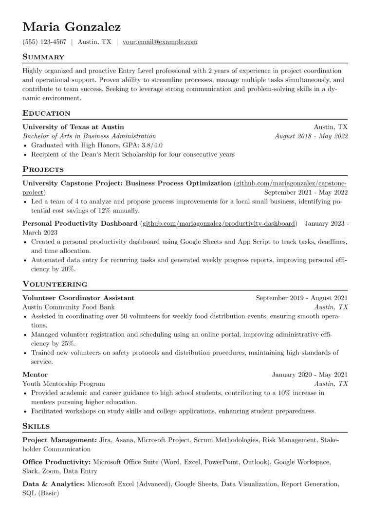 Entry Level Resume Example CV template preview