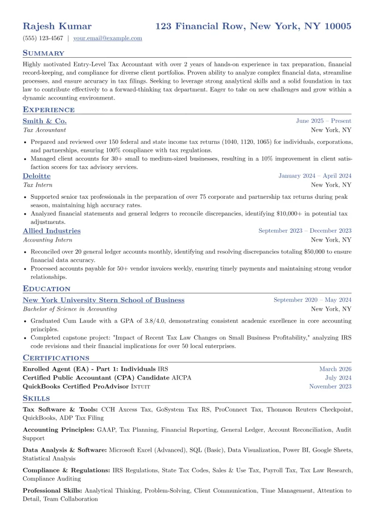 Entry-Level Tax Accountant Resume Example preview