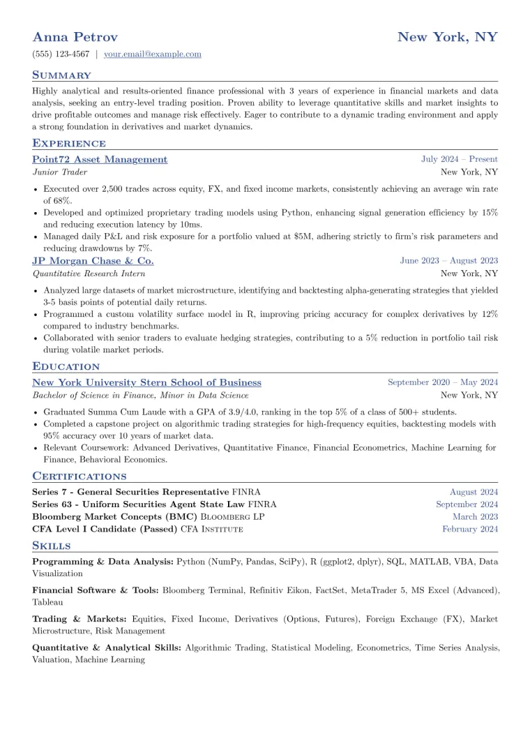 Entry Level Trader Resume Example preview