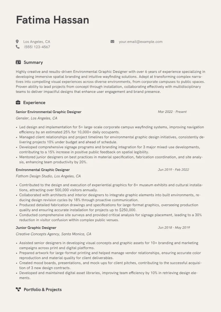 Environmental Graphic Designer Resume Example CV template preview