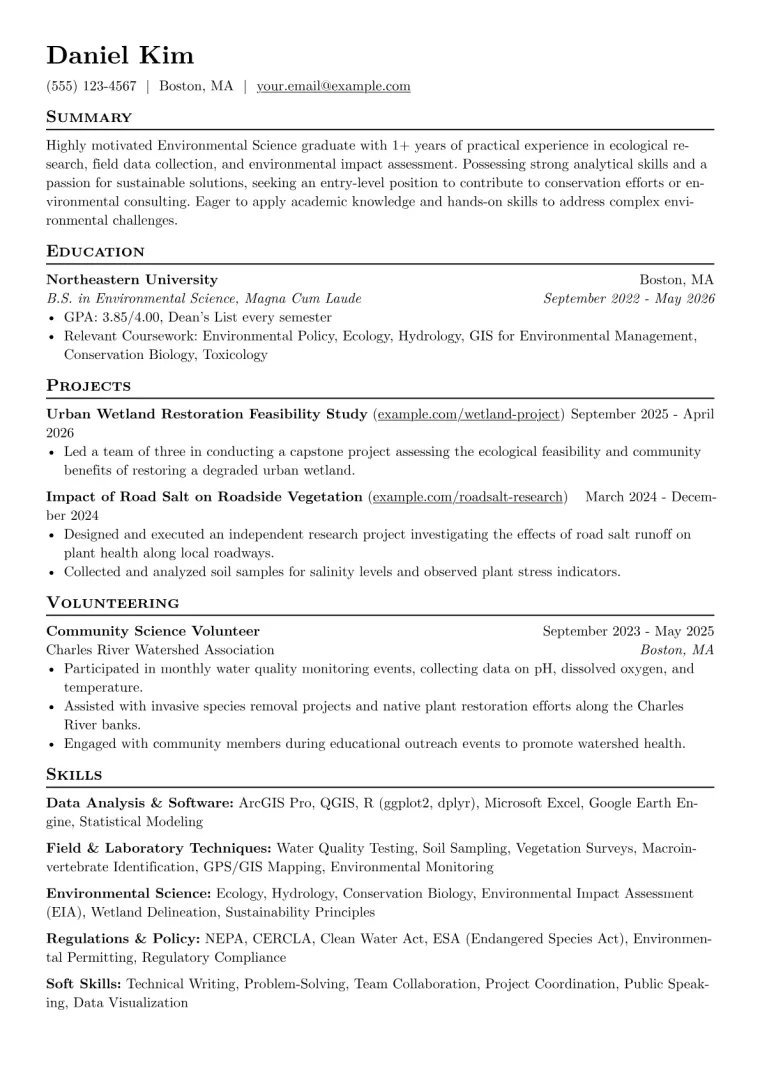 Environmental Science Resume Example preview