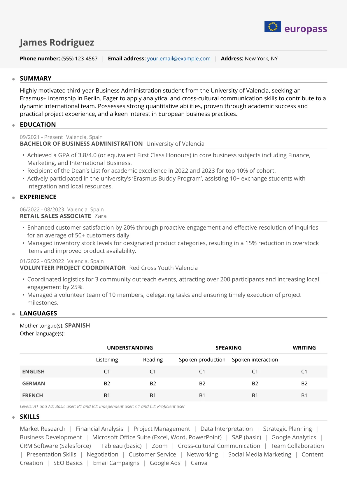 CV template - Page 1