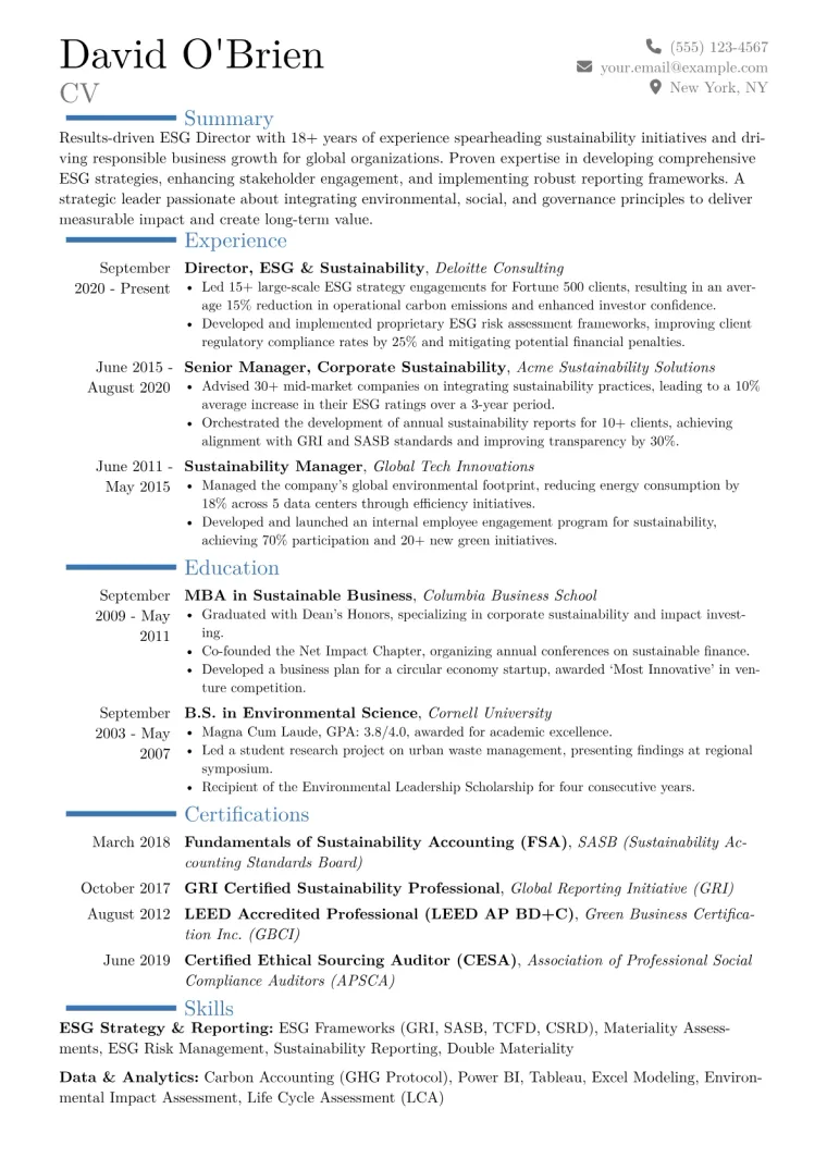 ESG Director Resume Example CV template preview