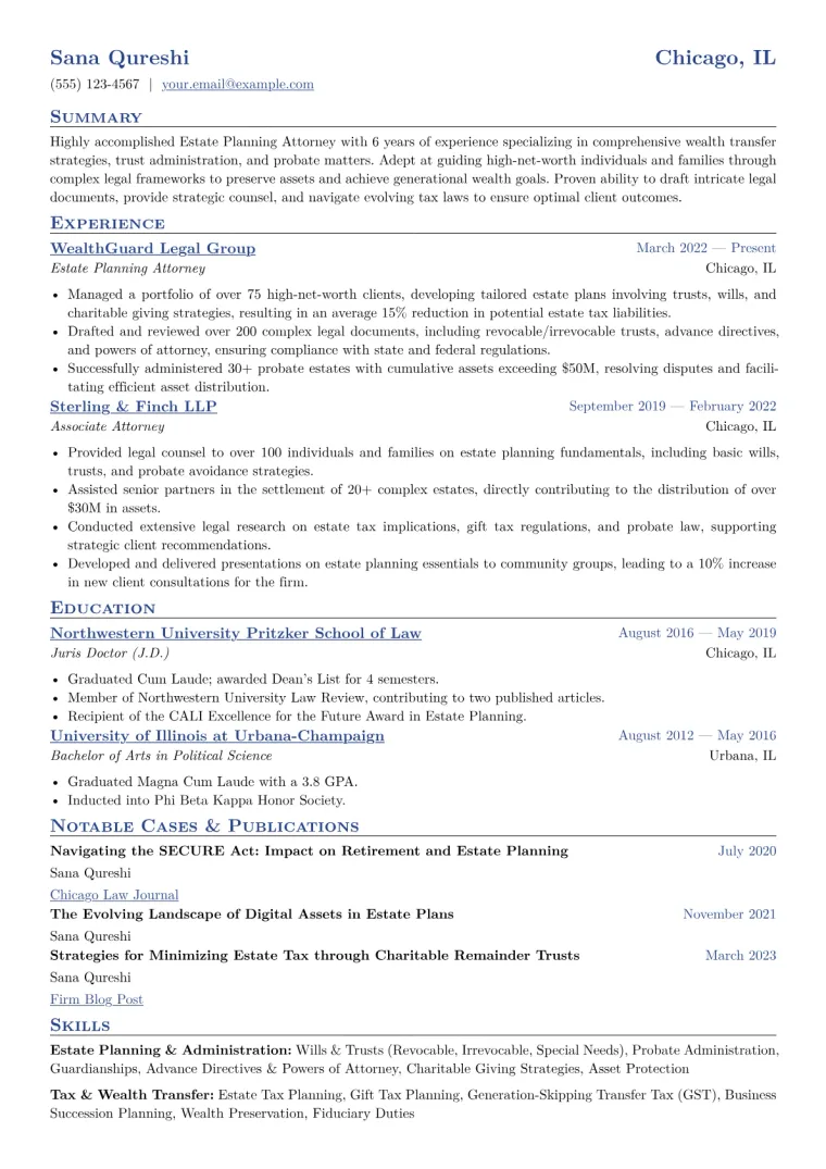 Estate Planning Attorney Resume Example CV template preview