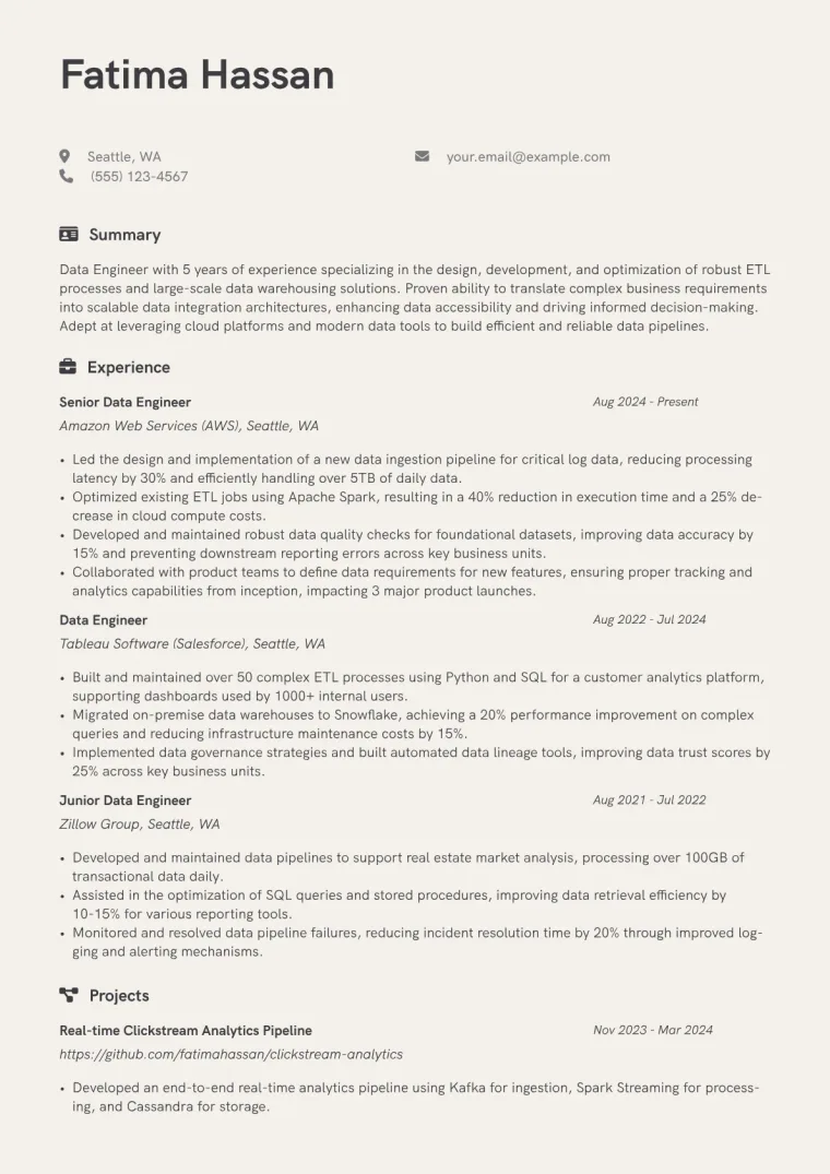 ETL Engineer Resume Example preview
