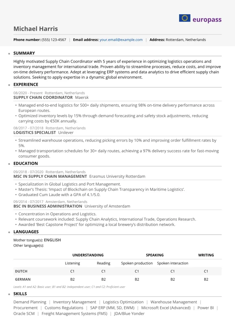 Europass CV example
