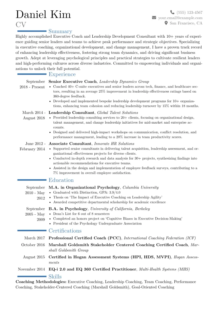 Executive Coach Resume Example CV template preview