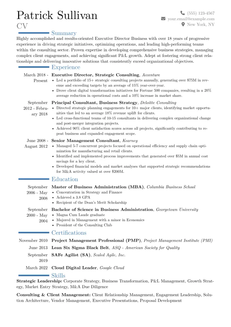 Executive Director Business Resume Example CV template preview