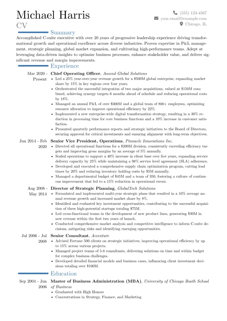 Executive Format Resume Example preview