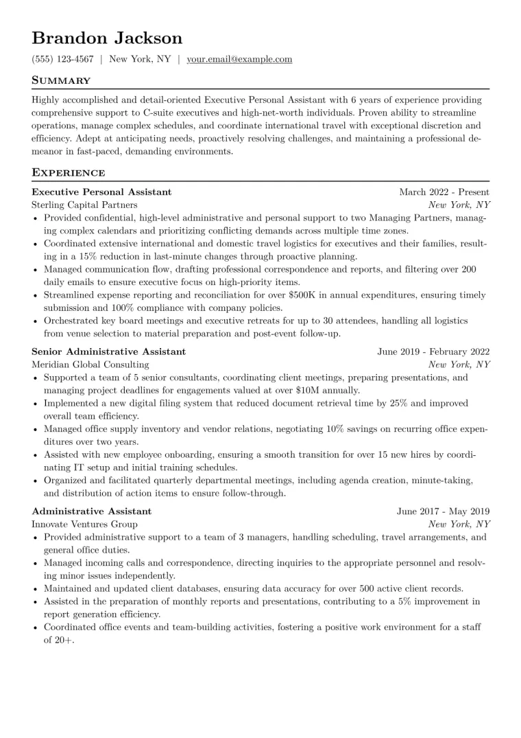 Executive Personal Assistant Resume Example CV template preview