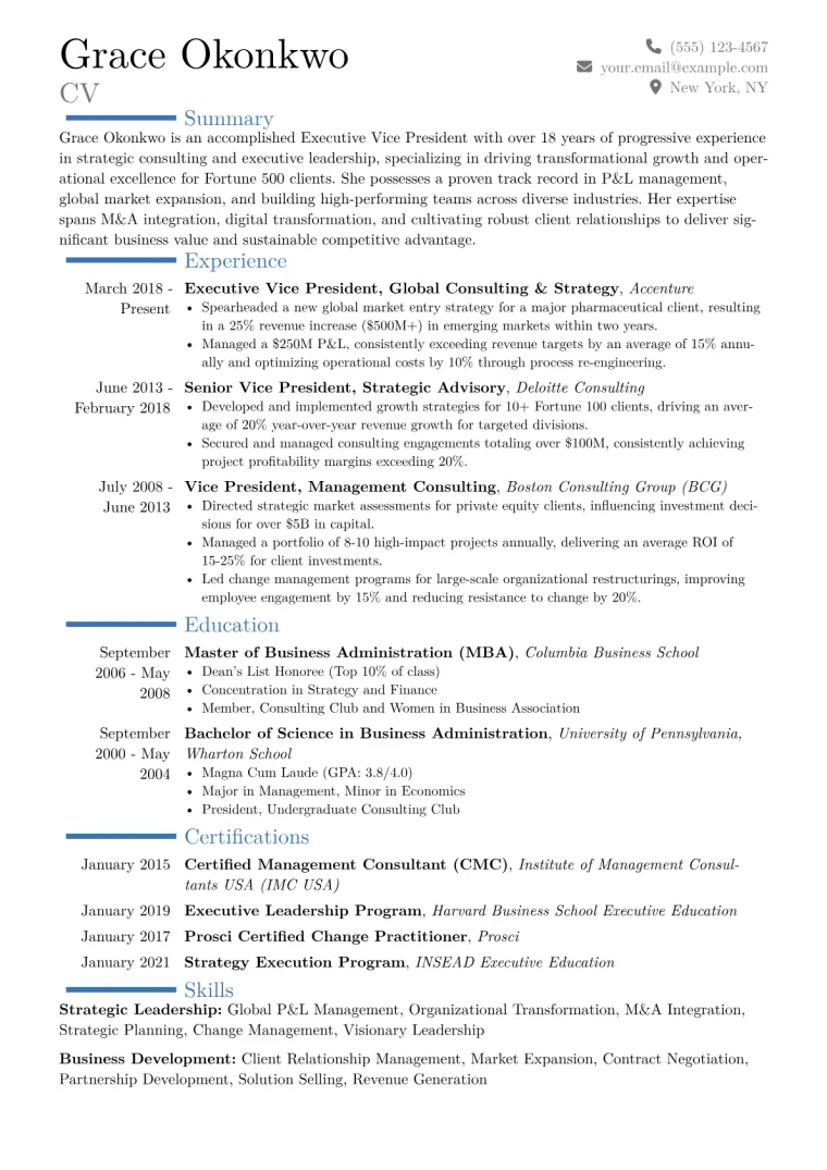 Executive Vice President Resume Example CV template preview