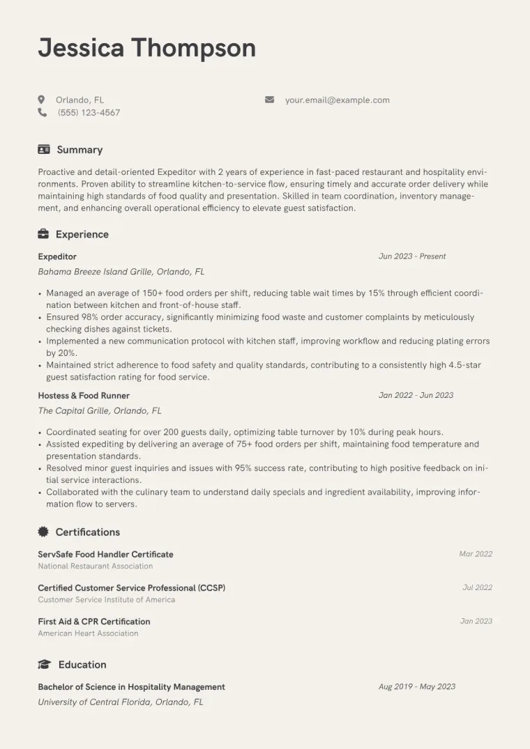 Expeditor Resume Example CV template preview