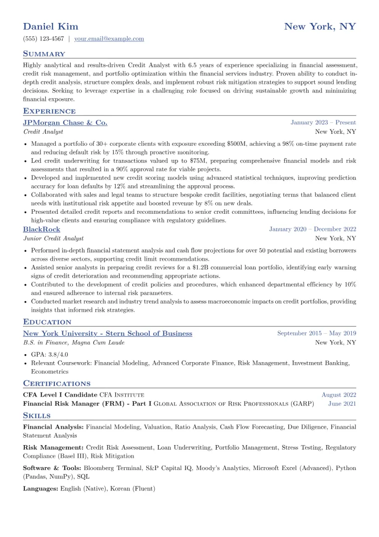 Experienced Credit Analyst Resume Example preview
