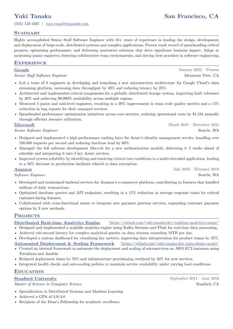 Experienced Engineer Resume Example CV template preview