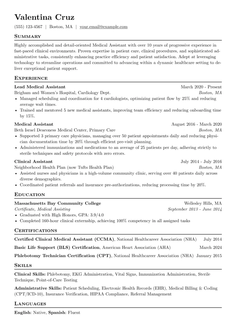 Experienced Medical Assistant Resume Example preview