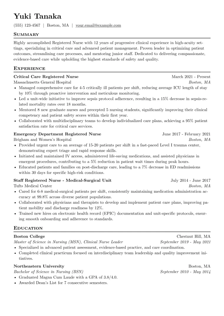 Experienced Nurse Resume Example preview