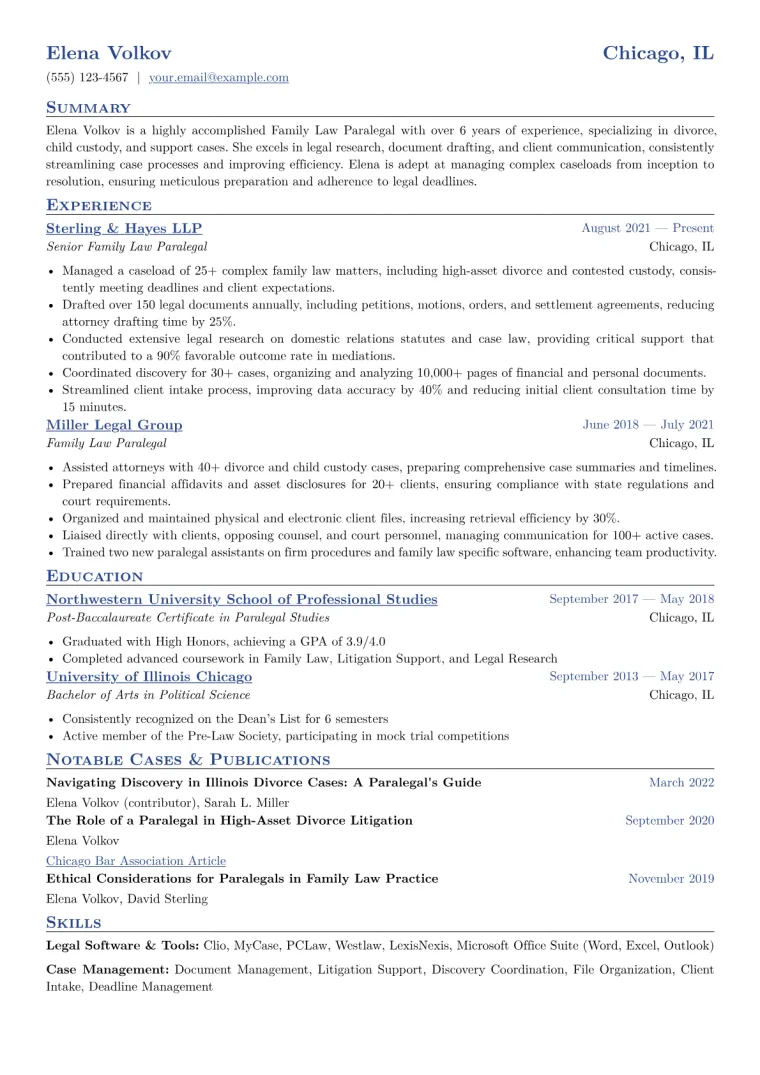 Family Law Paralegal Resume Example CV template preview