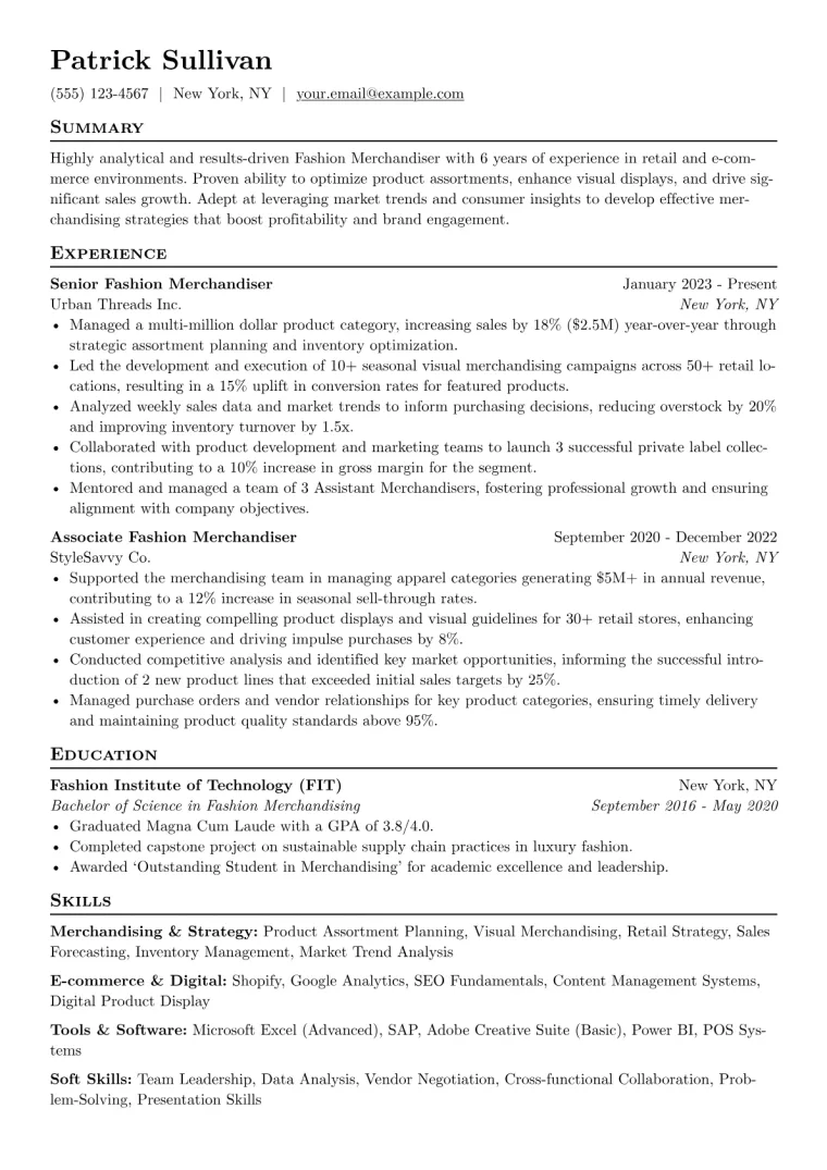 Fashion Merchandiser Resume Example CV template preview