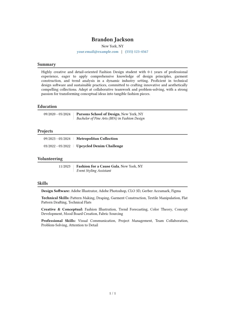 Fashion Student Resume Example CV template preview