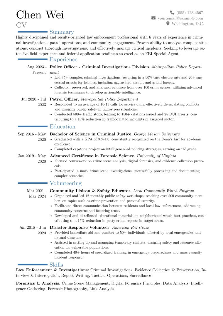 FBI Resume Example CV template preview