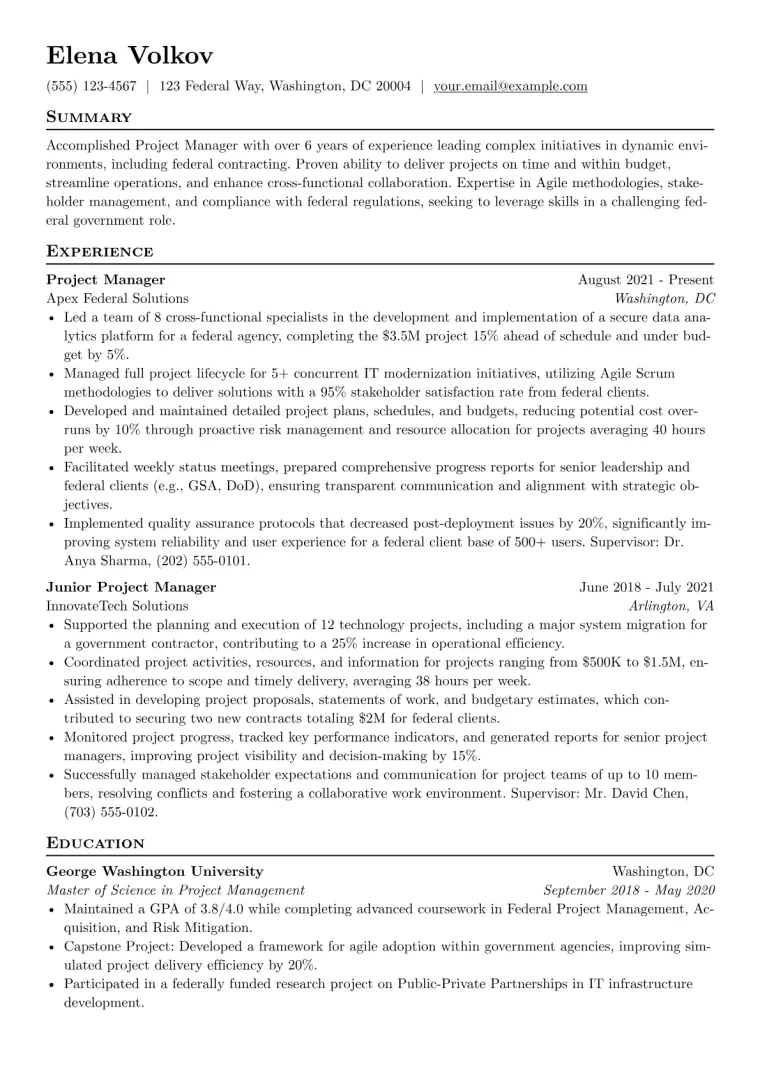 Federal Resume Example CV template preview