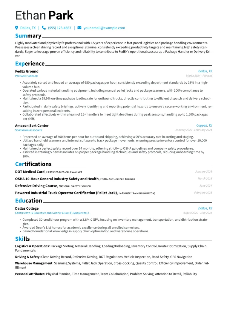 FedEx Resume Example preview