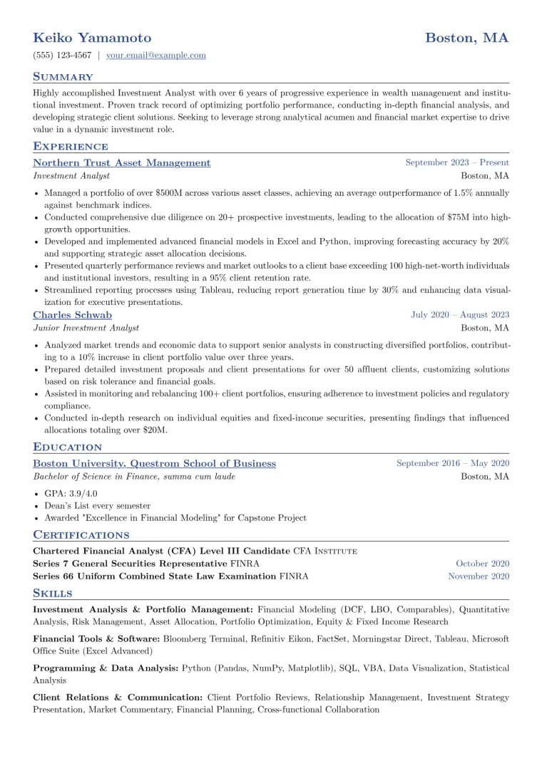 Fidelity Resume Example CV template preview
