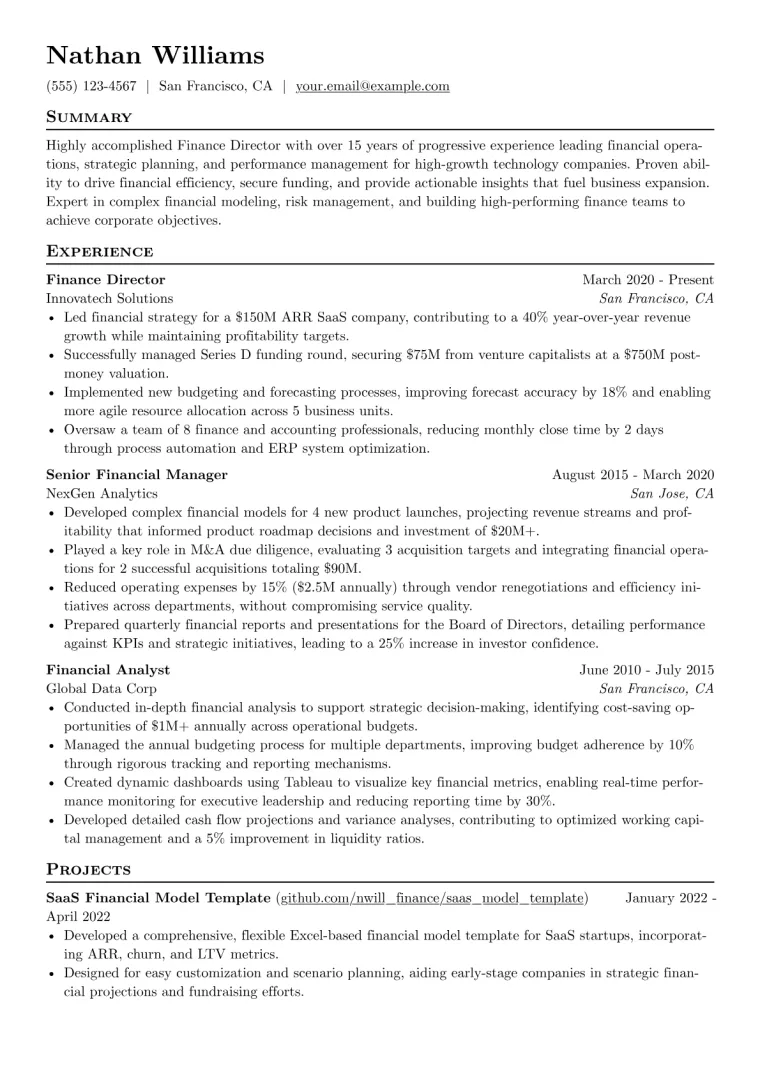 Finance Director Resume Example CV template preview