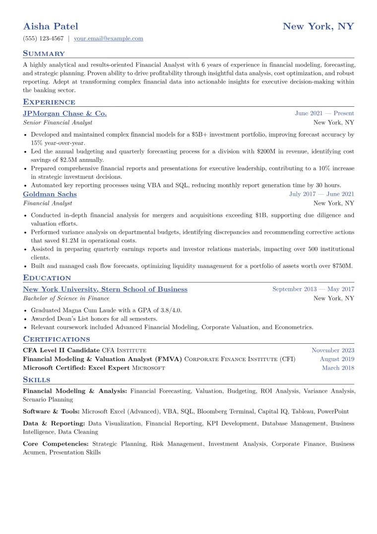 Financial Analyst Resume Example CV template preview