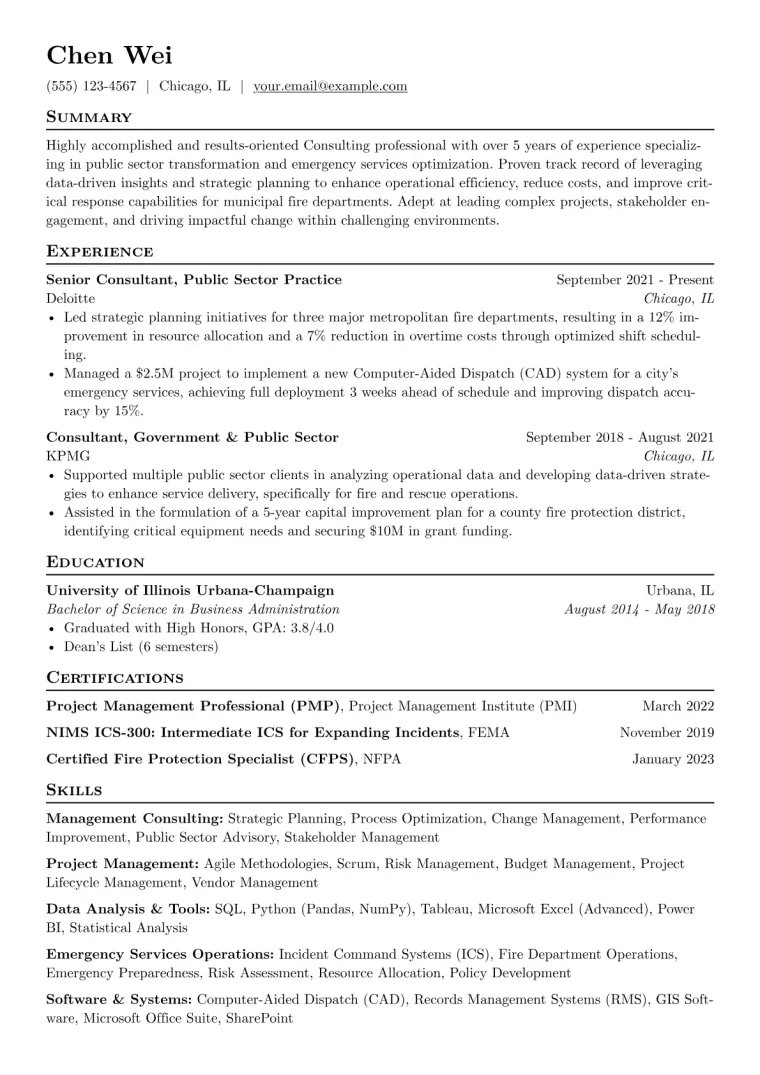 Fire Department Resume Example CV template preview
